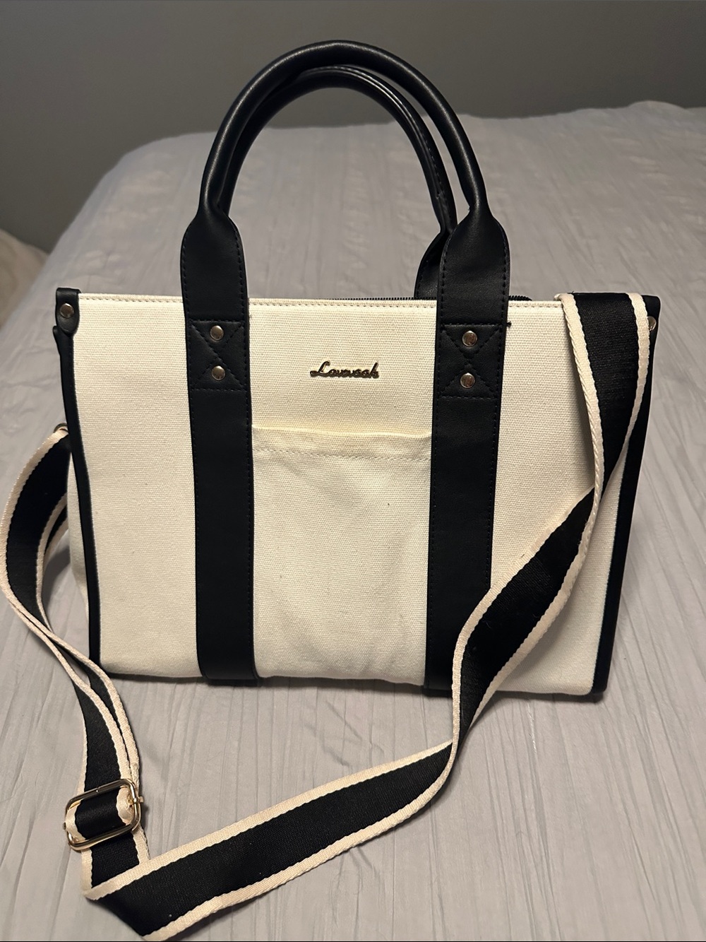 Canvas Tote Bag in Cream and Black